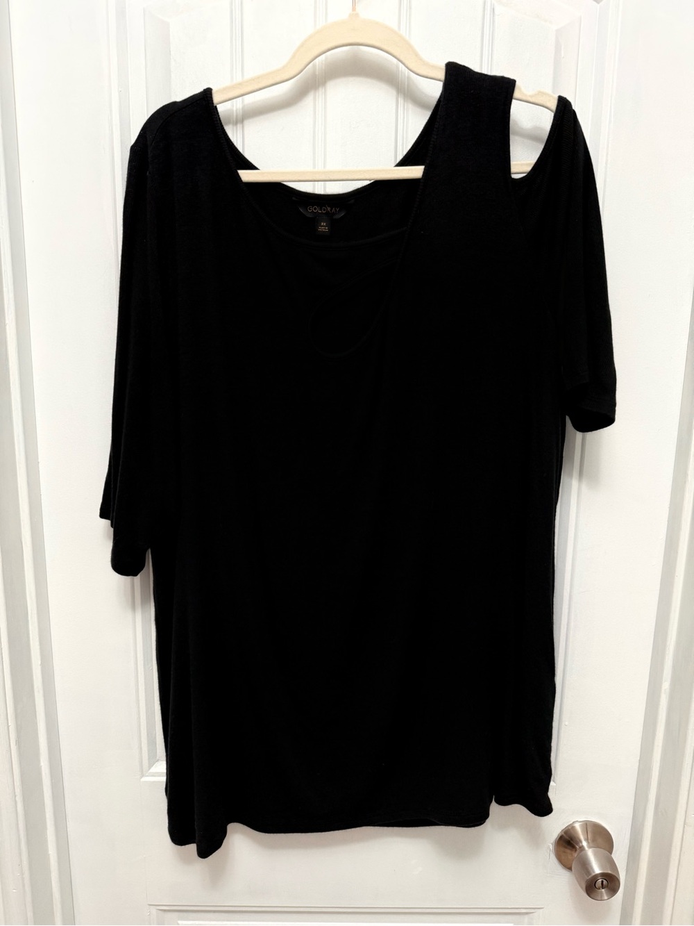 Goldray Size 3X Plus Xandra Black Ribbed Knit Top Cut Out Short Sleeve (47-7)